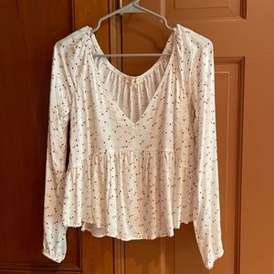 L.A. Hearts PacSun White Floral V Neck Long Sleeve Top